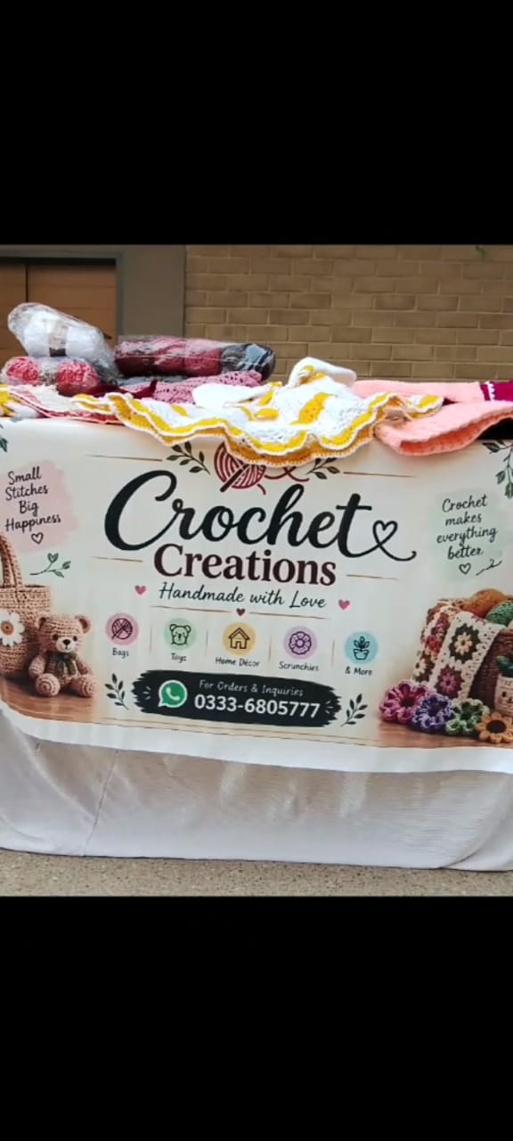 The Dilnasheen Crochet stall with handmade crochet items on display